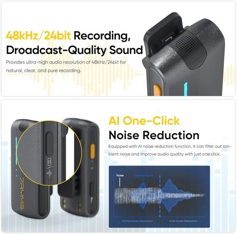 iRay DW40 4-Channel Wireless Lavalier Microphone - Quad Transmitter, 48KHz/24 Bit, 656ft Range, Noise-Canceling Wireless Mic for iPhone, Android, Camera Multi-Person Video Recording(Black) in Kuwait