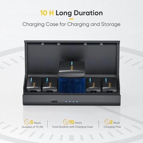 iRay DW40 4-Channel Wireless Lavalier Microphone - Quad Transmitter, 48KHz/24 Bit, 656ft Range, Noise-Canceling Wireless Mic for iPhone, Android, Camera Multi-Person Video Recording(Black) in Kuwait