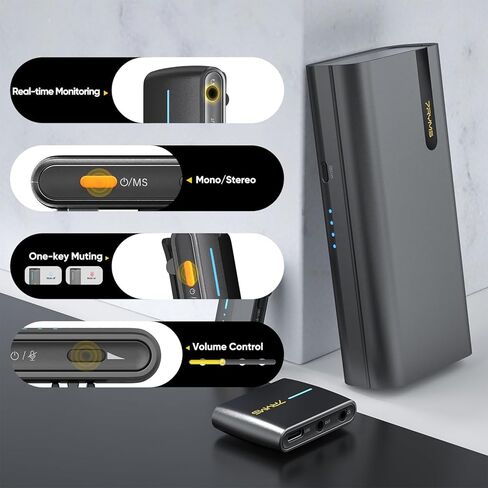 iRay DW40 4-Channel Wireless Lavalier Microphone - Quad Transmitter, 48KHz/24 Bit, 656ft Range, Noise-Canceling Wireless Mic for iPhone, Android, Camera Multi-Person Video Recording(Black) in Kuwait