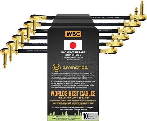 WORLDS BEST CABLES 6 Units - 15 Inch - S-Shaped Pedal, Effects, Patch, Instrument Cable Custom Made Made Using Mogami 2524 Wire and Eminence Gold Plated (6.35mm) R/A Pancake Type Connectors in Saudi Arabia