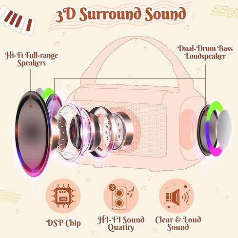 MALLMALL6 Mini Karaoke Machine with 2 Wireless Microphone for Kids Portable Bluetooth 5.3 Karaoke Mic LED Color Lights Speaker Christmas Birthday Family Home Party Toys Gift for Boys Girls Pink in Saudi Arabia
