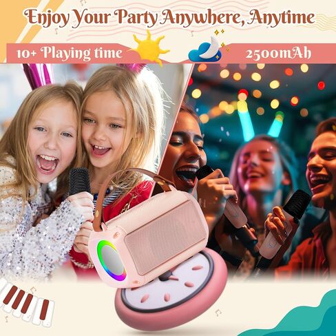 MALLMALL6 Mini Karaoke Machine with 2 Wireless Microphone for Kids Portable Bluetooth 5.3 Karaoke Mic LED Color Lights Speaker Christmas Birthday Family Home Party Toys Gift for Boys Girls Pink in Saudi Arabia