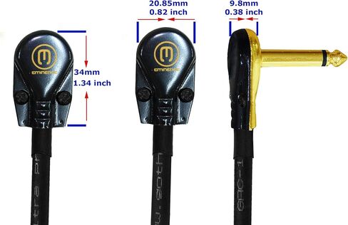 WORLDS BEST CABLES 4 Units - 5 Inch - Gotham GAC-1 Ultra Pro - Low-Cap (21pF/ft) Guitar Bass Effects Instrument, S-Shaped Patch Cable & Gold (6.35mm) Low-Profile R/A Pancake Plugs - Custom Made in Saudi Arabia