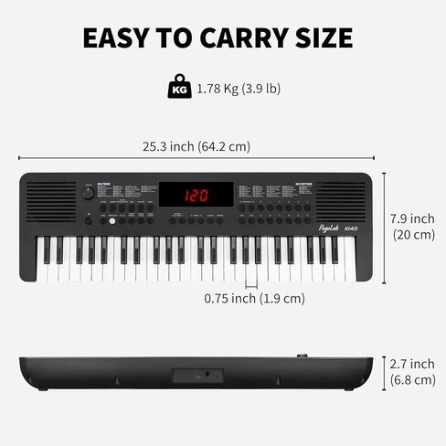 K140 49 Keys Mini Keyboard Piano, Portable Small Electric Keyboard with 80 Songs, 300 Sounds, 300 Rhythms & MIDI Function, Compact Music Keyboard Gift for Kids/Beginners (Black) in Saudi Arabia