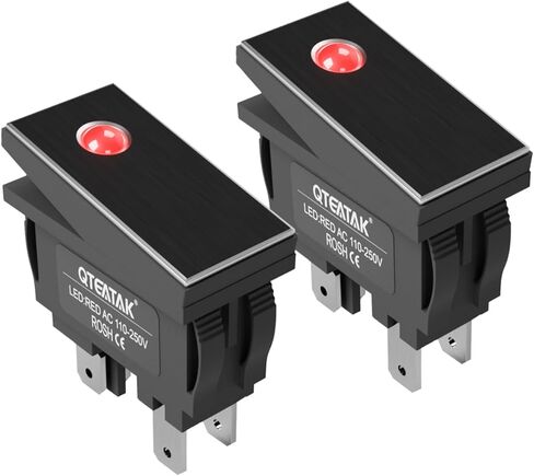 QTEATAK KCD3 DPST Boat Rocker Switch, Green LED White Metal Panel Boat Rocker Toggle Switch, On/Off 4-Pin 2-Position Snap AC 250V Ith:16A, 2Pack in Saudi Arabia