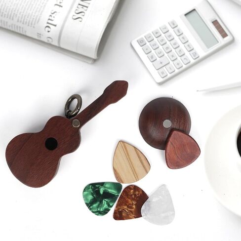 CustomGuitarPlectrumwithBox HomeWoodenDecorativeOrnamentGuitarMusicGiftCarMiniPendantGuitarAccessories Musician'sGuitarPlectrumGiftChristmasUniqueGift (Wood color (flower pear tree)) in Saudi Arabia