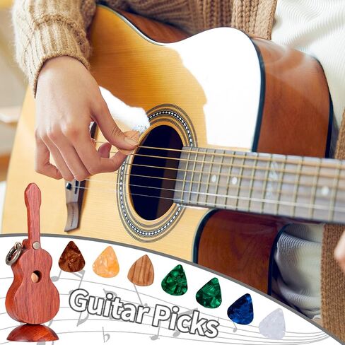 CustomGuitarPlectrumwithBox HomeWoodenDecorativeOrnamentGuitarMusicGiftCarMiniPendantGuitarAccessories Musician'sGuitarPlectrumGiftChristmasUniqueGift (Wood color (flower pear tree)) in Saudi Arabia