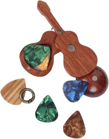 CustomGuitarPlectrumwithBox HomeWoodenDecorativeOrnamentGuitarMusicGiftCarMiniPendantGuitarAccessories Musician'sGuitarPlectrumGiftChristmasUniqueGift (Wood color (flower pear tree)) in Saudi Arabia
