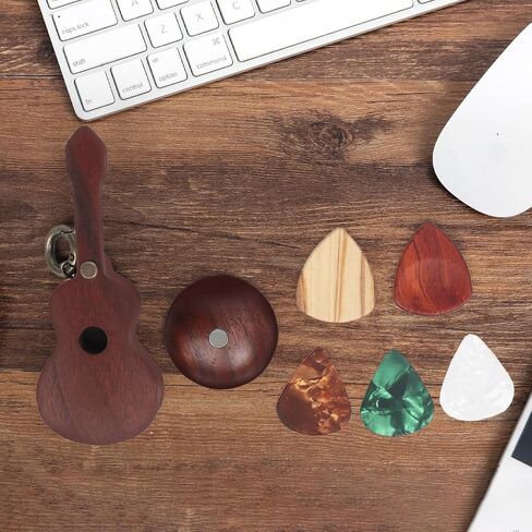 CustomGuitarPlectrumwithBox HomeWoodenDecorativeOrnamentGuitarMusicGiftCarMiniPendantGuitarAccessories Musician'sGuitarPlectrumGiftChristmasUniqueGift (Wood color (flower pear tree)) in Saudi Arabia
