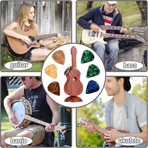 CustomGuitarPlectrumwithBox HomeWoodenDecorativeOrnamentGuitarMusicGiftCarMiniPendantGuitarAccessories Musician'sGuitarPlectrumGiftChristmasUniqueGift (Wood color (flower pear tree)) in Saudi Arabia
