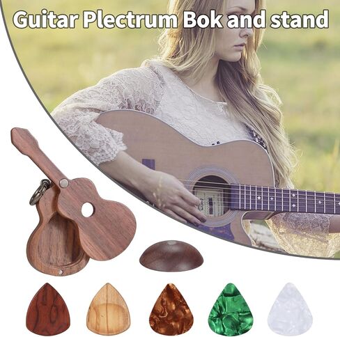 CustomGuitarPlectrumwithBox HomeWoodenDecorativeOrnamentGuitarMusicGiftCarMiniPendantGuitarAccessories Musician'sGuitarPlectrumGiftChristmasUniqueGift (Wood color (flower pear tree)) in Saudi Arabia
