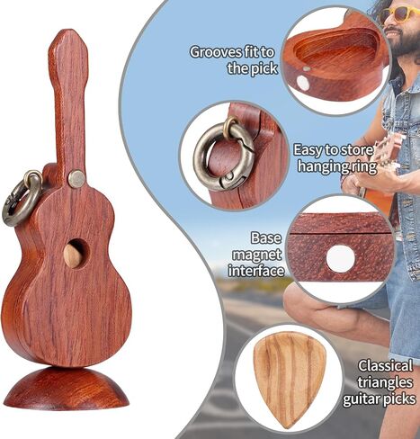 CustomGuitarPlectrumwithBox HomeWoodenDecorativeOrnamentGuitarMusicGiftCarMiniPendantGuitarAccessories Musician'sGuitarPlectrumGiftChristmasUniqueGift (Wood color (flower pear tree)) in Saudi Arabia