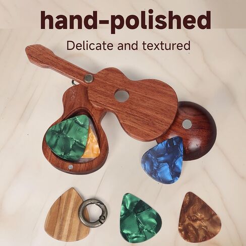 CustomGuitarPlectrumwithBox HomeWoodenDecorativeOrnamentGuitarMusicGiftCarMiniPendantGuitarAccessories Musician'sGuitarPlectrumGiftChristmasUniqueGift (Wood color (flower pear tree)) in Saudi Arabia