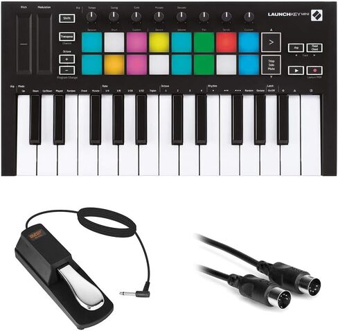 Novation Launchkey Mini MK3 25-Key MIDI USB وحدة تحكم بلوحة المفاتيح مع دواسة مستدامة (نمط البيانو) وحزمة كابل MIDI in Kuwait
