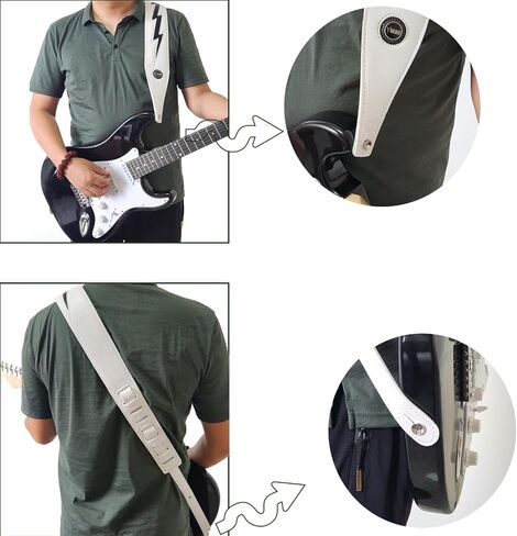Guitar Strap Leather, Anti-Slip, Classic, Adjustable Soft Leather Strap for Acoustic, Electric and Bass Guitars in Kuwait