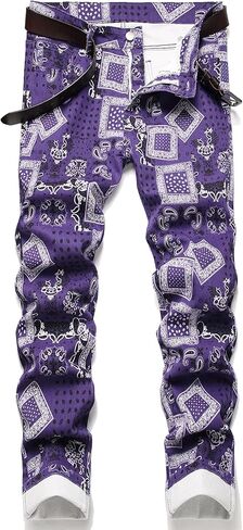 بنطال جينز رجالي ضيق بقصة ضيقة للرجال، سروال جينز ممزق أنيق بقصة مستقيمة للرجال in Kuwait