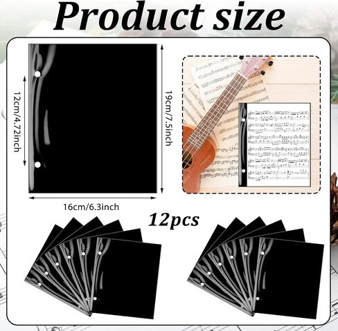 12Pcs Black Flip Folio Marching Band Music Files Holder Flip Folder Pages Musical Flip Folder with 2 Holes 7.5 x 6.3 Inches PVC Waterproof Window Pages for Music File in Saudi Arabia