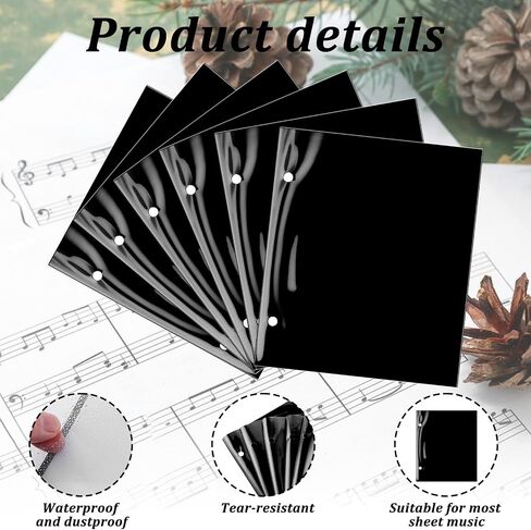 12Pcs Black Flip Folio Marching Band Music Files Holder Flip Folder Pages Musical Flip Folder with 2 Holes 7.5 x 6.3 Inches PVC Waterproof Window Pages for Music File in Saudi Arabia