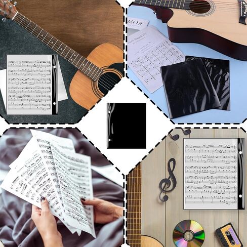 12Pcs Black Flip Folio Marching Band Music Files Holder Flip Folder Pages Musical Flip Folder with 2 Holes 7.5 x 6.3 Inches PVC Waterproof Window Pages for Music File in Saudi Arabia