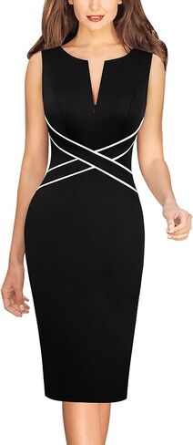 VFSHOW Womens Professional Work Business Front Zipper Bodycon Sheath Dress Sleeveless Slim Fitted Office Career Colorblock Crisscross Waist Pencil Dress (Red, XX-Large) 10720 RED XXL in Saudi Arabia