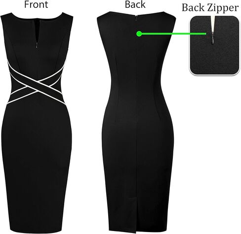 VFSHOW Womens Professional Work Business Front Zipper Bodycon Sheath Dress Sleeveless Slim Fitted Office Career Colorblock Crisscross Waist Pencil Dress (Red, XX-Large) 10720 RED XXL in Saudi Arabia