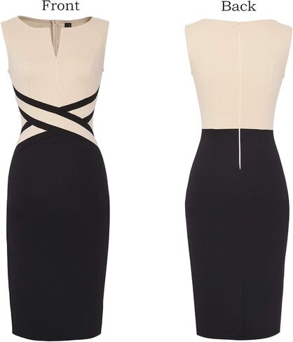 VFSHOW Womens Professional Work Business Front Zipper Bodycon Sheath Dress Sleeveless Slim Fitted Office Career Colorblock Crisscross Waist Pencil Dress (Red, XX-Large) 10720 RED XXL in Kuwait