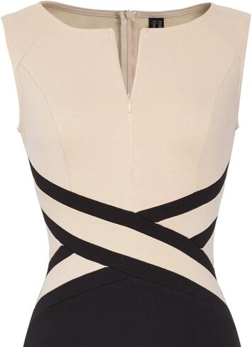 VFSHOW Womens Professional Work Business Front Zipper Bodycon Sheath Dress Sleeveless Slim Fitted Office Career Colorblock Crisscross Waist Pencil Dress (Red, XX-Large) 10720 RED XXL in Kuwait