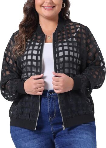 Agnes Orinda Mesh Sheer Jackets for Women Plus Size 2025 Fall Fashion See Through Long Sleeve Zip Up Bomber Jacket in Saudi Arabia
