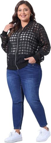 Agnes Orinda Mesh Sheer Jackets for Women Plus Size 2025 Fall Fashion See Through Long Sleeve Zip Up Bomber Jacket in Saudi Arabia