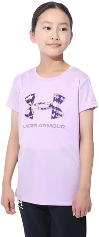 Under Armour Girls' Tech Big Logo كم قصير رقبة دائرية، (015) تيترا جراي / / برتقالي متوهج، صغير in Saudi Arabia