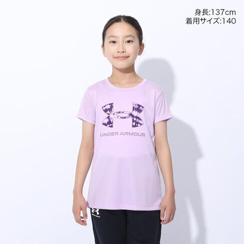 Under Armour Girls' Tech Big Logo كم قصير رقبة دائرية، (015) تيترا جراي / / برتقالي متوهج، صغير in Saudi Arabia