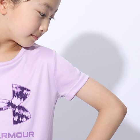 Under Armour Girls' Tech Big Logo كم قصير رقبة دائرية، (015) تيترا جراي / / برتقالي متوهج، صغير in Saudi Arabia
