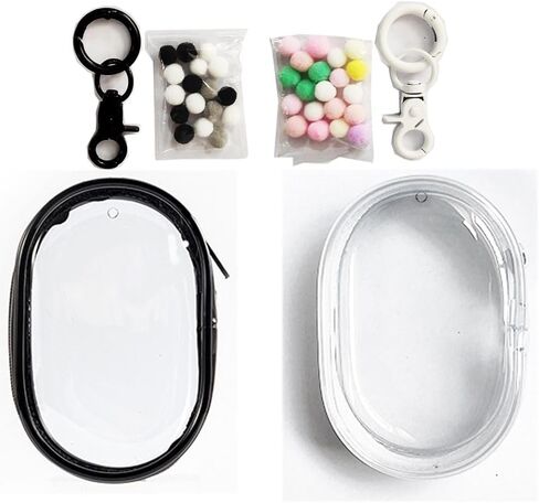 2pcs Clear Figure Display Bag with Keychain Pompom Ball Portable Mini Doll Pouch Carrying Case Blind Box Figures Display Case for Collectibles Zipper Closure (Cabin) in Saudi Arabia