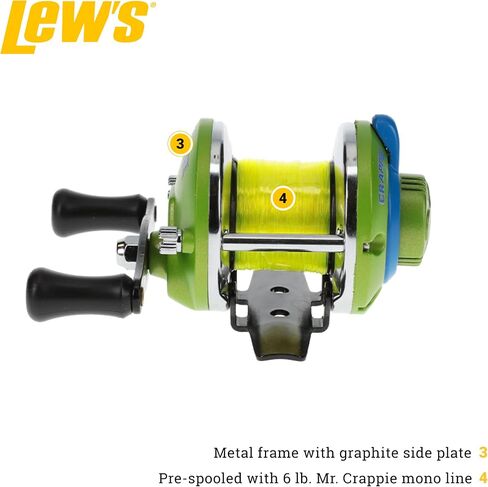 Lew's Crappie Thunder Jig/Troll Reel وصيد الأسماك كومبو، 12 قدم 2 قطعة IM6 جرافيت فارغة، استرجاع اليد اليمنى، Crappie Thunder Green in Saudi Arabia