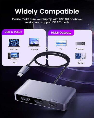 avedio يربط USB C بمحول HDMI مزدوج، 4K@60HZ، مقسم من النوع C إلى HDMI للشاشات المزدوجة، شاشة ممتدة، يدعم Dual 4K@30HZ، متوافق مع USB C 3.0/3.1، Thunderbolt 3 (رمادي فاتح) in Kuwait