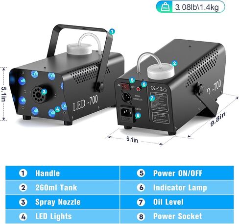 Fog Machine Halloween, 500W Smoke Machine with 14 LED Lights Color Effect, Wireless Remote Control, for DJ Parties Stage Outdoor Christmas Wedding, Over Temperature Protection in Saudi Arabia