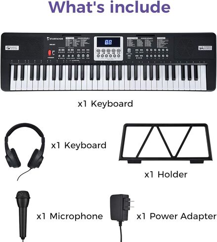 Starfavor 61 Key Kids Electric Keyboard Electronic Piano Small-Sized-Key with Power Supply, Built In Speakers, LED Screen, Microphone, Headphone (SEK-361) Gift for Kids Musical Instrument in Kuwait