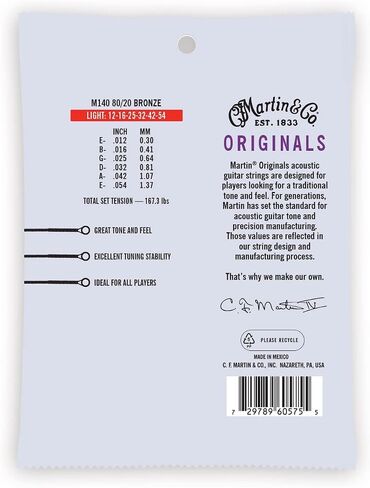 Martin Guitar Original Acoustic M140, 80/20 Bronze, Light-Gauge Guitar Strings in Saudi Arabia