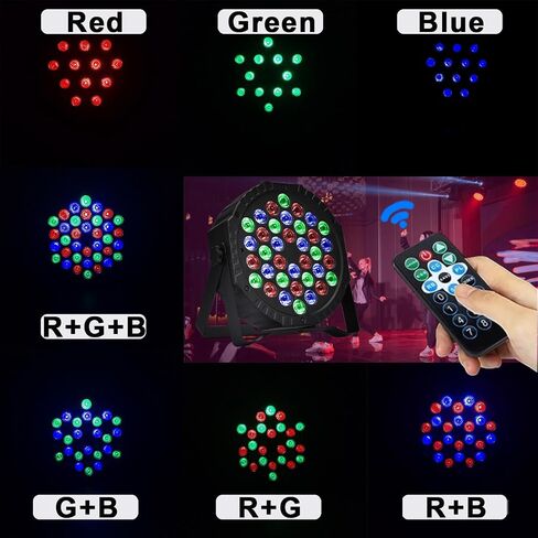 أضواء المسرح 36 أضواء LED الاسمية، إضاءة DJ داخلية لأحداث عيد الميلاد وديكورات الحفلات وعرض الموسيقى وحفلات الزفاف والديسكو، وجهاز التحكم عن بعد، وتحكم DMX بالصوت المنشط للحفلات في الهواء الطلق، عبوتان in Saudi Arabia