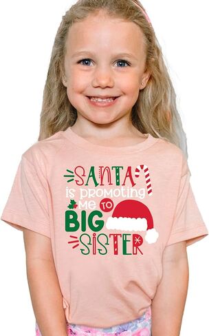 تي شيرت Olive Loves Apple Santa روج لي إلى الأخت الكبرى لعيد الميلاد للأطفال والرضع الصغار ملابس العطلات للفتيات in Kuwait