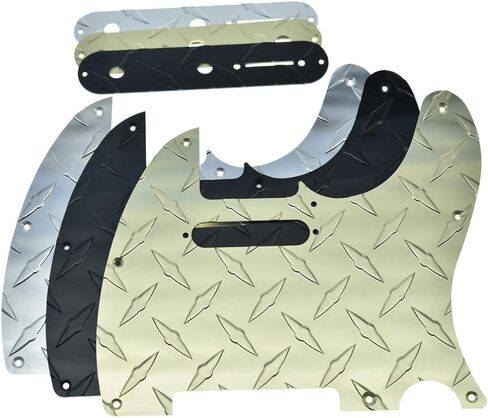 Dopro Metal Diamond Plate 8 Hole Modern Tele Pickguard with Diamond Plate Tele Control Plate and Screws for American/Mexican FD Telecaster Black in Kuwait