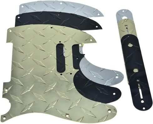 Dopro Metal Diamond Plate 8 Hole Modern Tele Pickguard with Diamond Plate Tele Control Plate and Screws for American/Mexican FD Telecaster Black in Kuwait