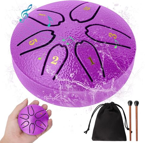 Steel Tongue Drum: 3 Inch 6 Notes Rain Drum for Outdoor Use, Hang Drum Instrument, Handpan Drum for Kids, Sound Healing Meditation (Emerald) in Saudi Arabia