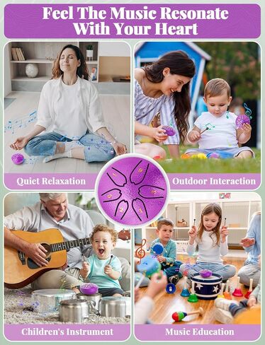 Steel Tongue Drum: 3 Inch 6 Notes Rain Drum for Outdoor Use, Hang Drum Instrument, Handpan Drum for Kids, Sound Healing Meditation (Emerald) in Saudi Arabia