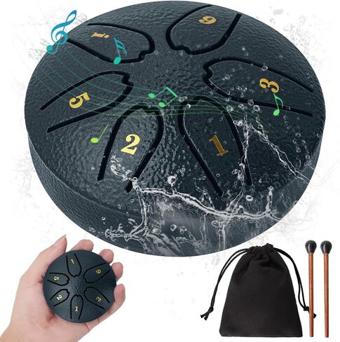 Steel Tongue Drum: 3 Inch 6 Notes Rain Drum for Outdoor Use, Hang Drum Instrument, Handpan Drum for Kids, Sound Healing Meditation (Emerald) in Saudi Arabia