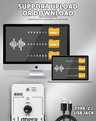 دواسة جيتار متينة مع 3 فتحات لحفظ المسارات الحلقية، USB لتصدير الصوت، 90 دقيقة، تجاوز حقيقي للجيتار الكهربائي، رمادي أبيض in Kuwait