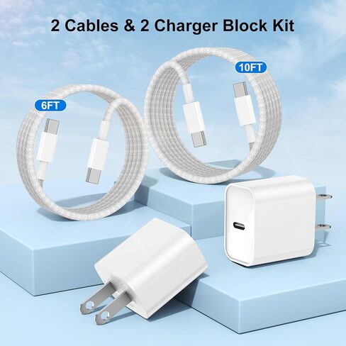 USB C Charger Fast Charging for iPad Pro for iPad Pro 12.9, 11 inch 2021/2020/2018, iPad Air 5th 10.9 inch 2022, iPad Mini 6 Generation 2021, 20W PD Charger Block with 6.6&10FT USB C to C Cable-2Pack in Saudi Arabia
