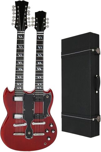BORDSTRACT 1:4 Scale Double Neck Electric Guitar Decoration, Miniature Guitar Model with Basswood Material, 10 Inches Tall, Perfect for Home Display and Gift, Black Color in Saudi Arabia