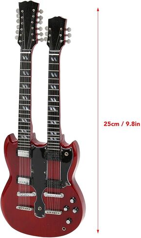 BORDSTRACT 1:4 Scale Double Neck Electric Guitar Decoration, Miniature Guitar Model with Basswood Material, 10 Inches Tall, Perfect for Home Display and Gift, Black Color in Saudi Arabia