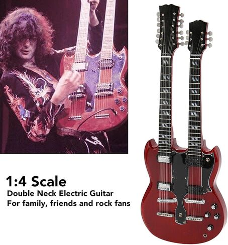 BORDSTRACT 1:4 Scale Double Neck Electric Guitar Decoration, Miniature Guitar Model with Basswood Material, 10 Inches Tall, Perfect for Home Display and Gift, Black Color in Saudi Arabia